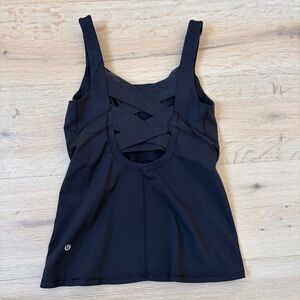 Lululemon Tank Top Sz 6 Black Strappy Back Built In Bra Athletic Yoga Gym*S24